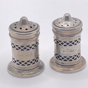 Vtg Birks Sterling Art Deco Cobalt Blue Glass Liner Salt &Pepper Shakers 2.1”